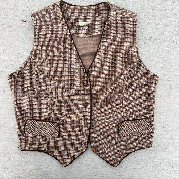 Vintage 60s Douglas Make Brown Tweed Houndstooth Vest Small? - Picture 1 of 11